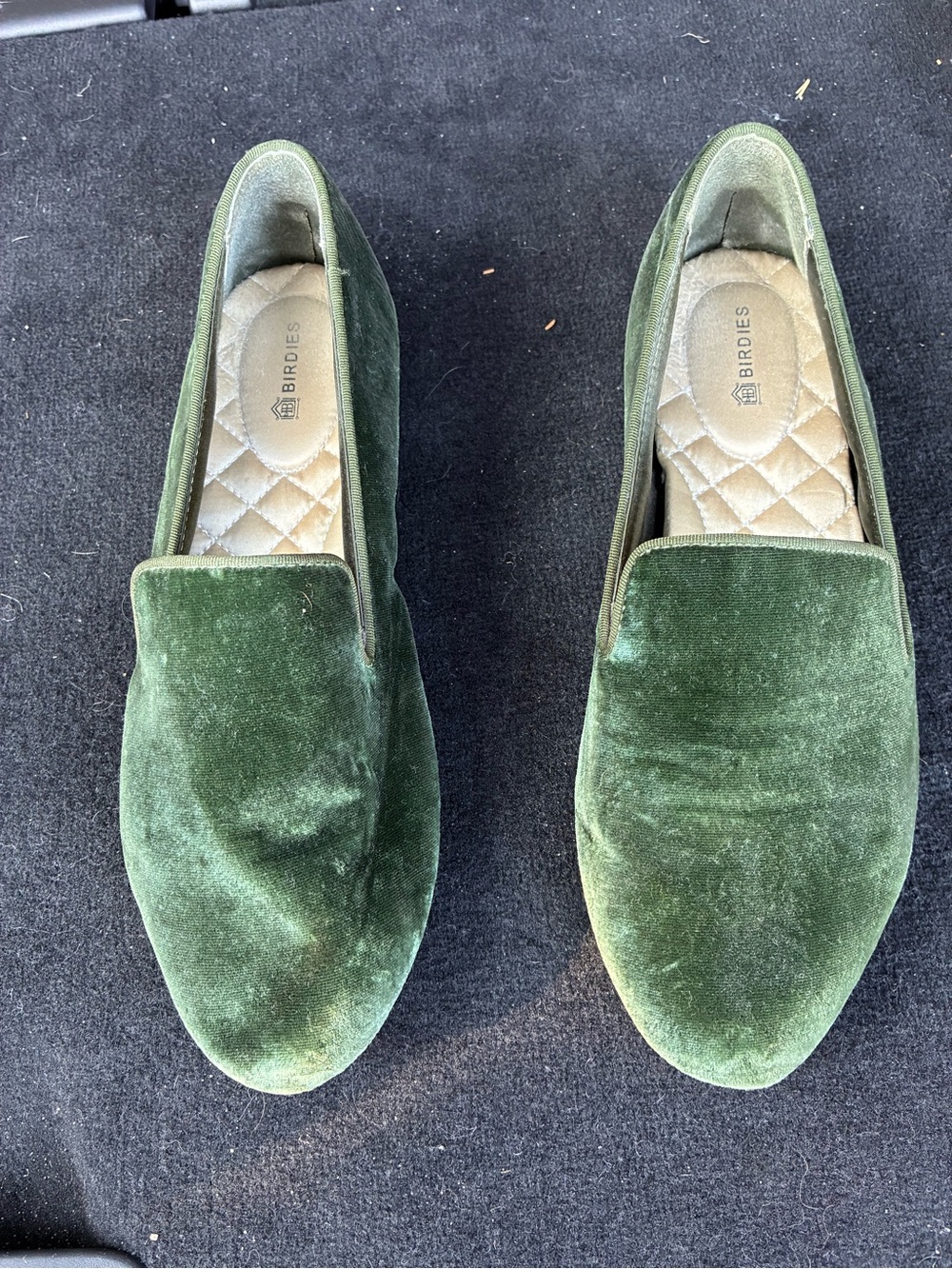 Birdies Women's Velvet Slip-On Loafers in Deep Green